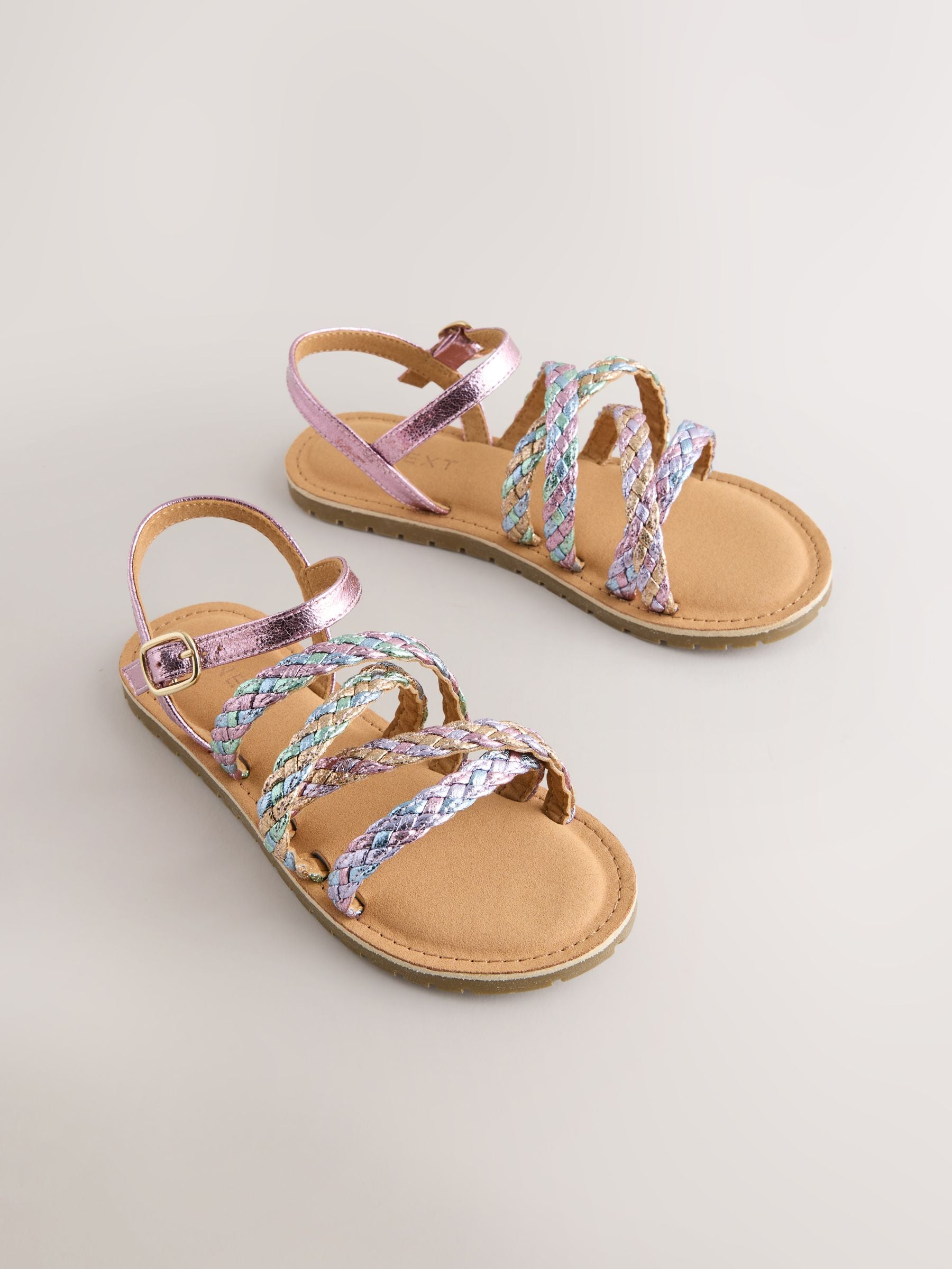 Pastel Metallic Plaited Strappy Sandals image 1