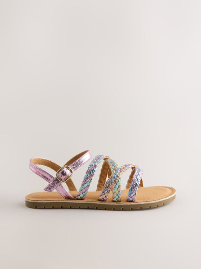 Pastel Metallic Plaited Strappy Sandals image 3