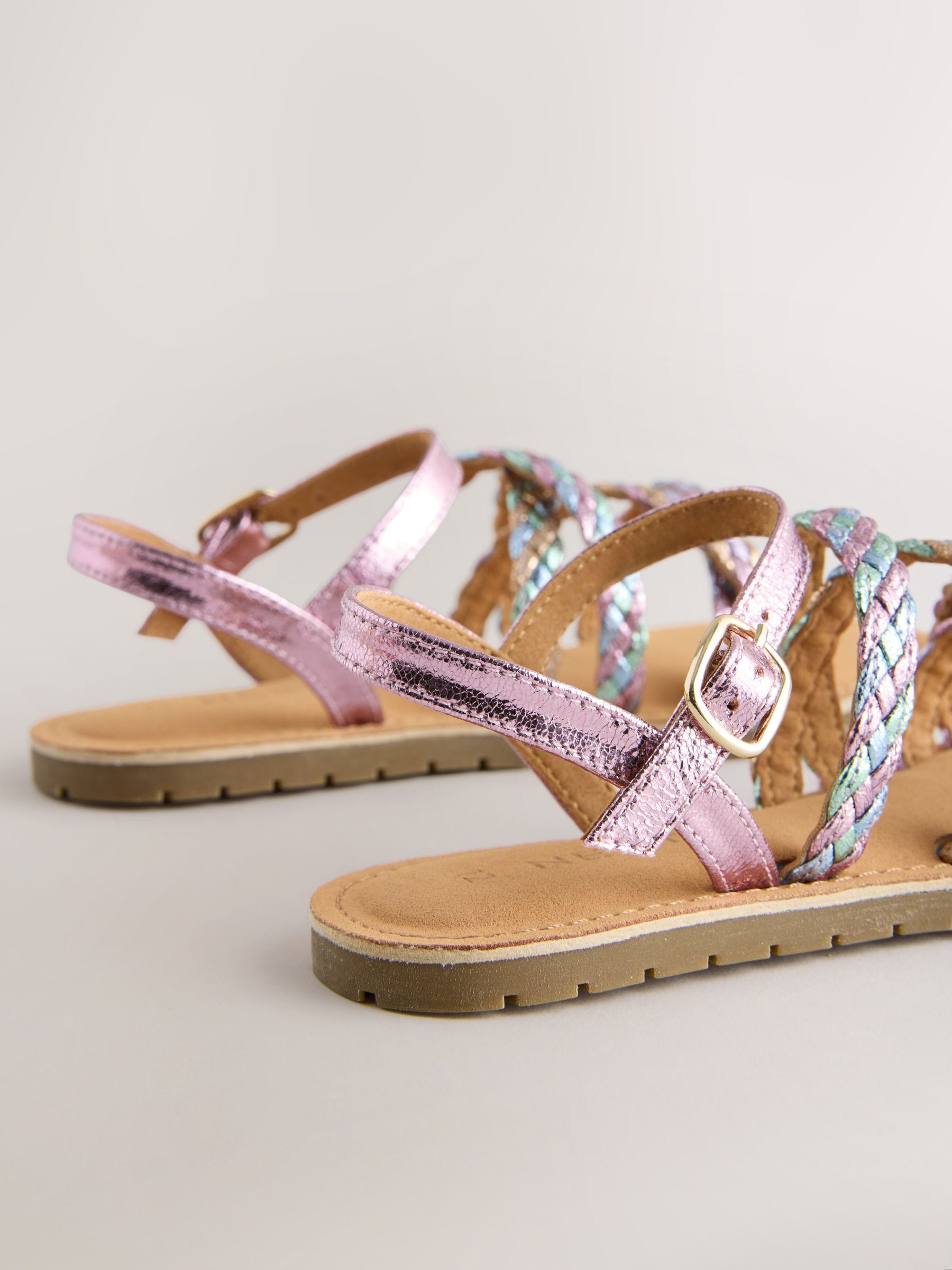 Pastel Metallic Plaited Strappy Sandals image 5