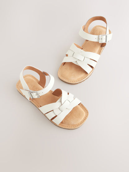 White Standard Fit (F) Leather Woven Sandals image 1
