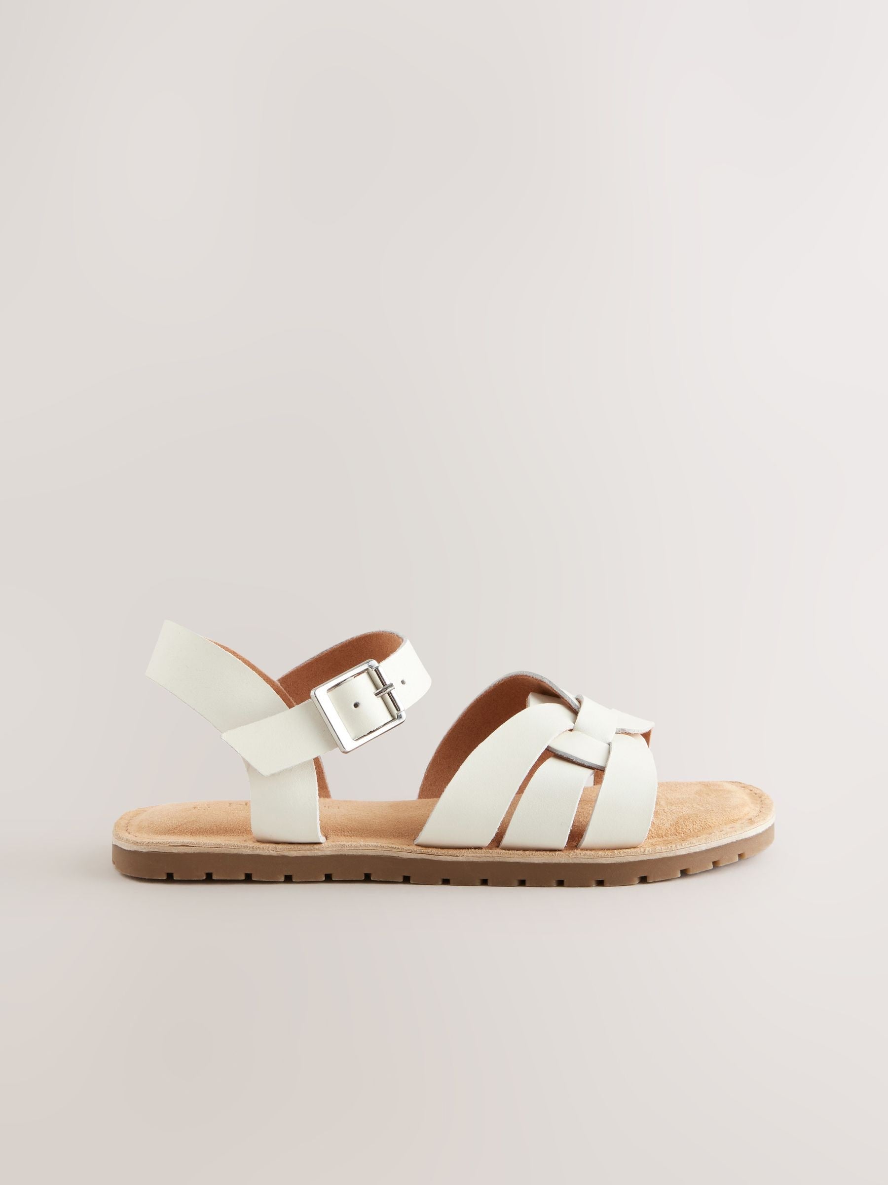 White Standard Fit (F) Leather Woven Sandals image 2