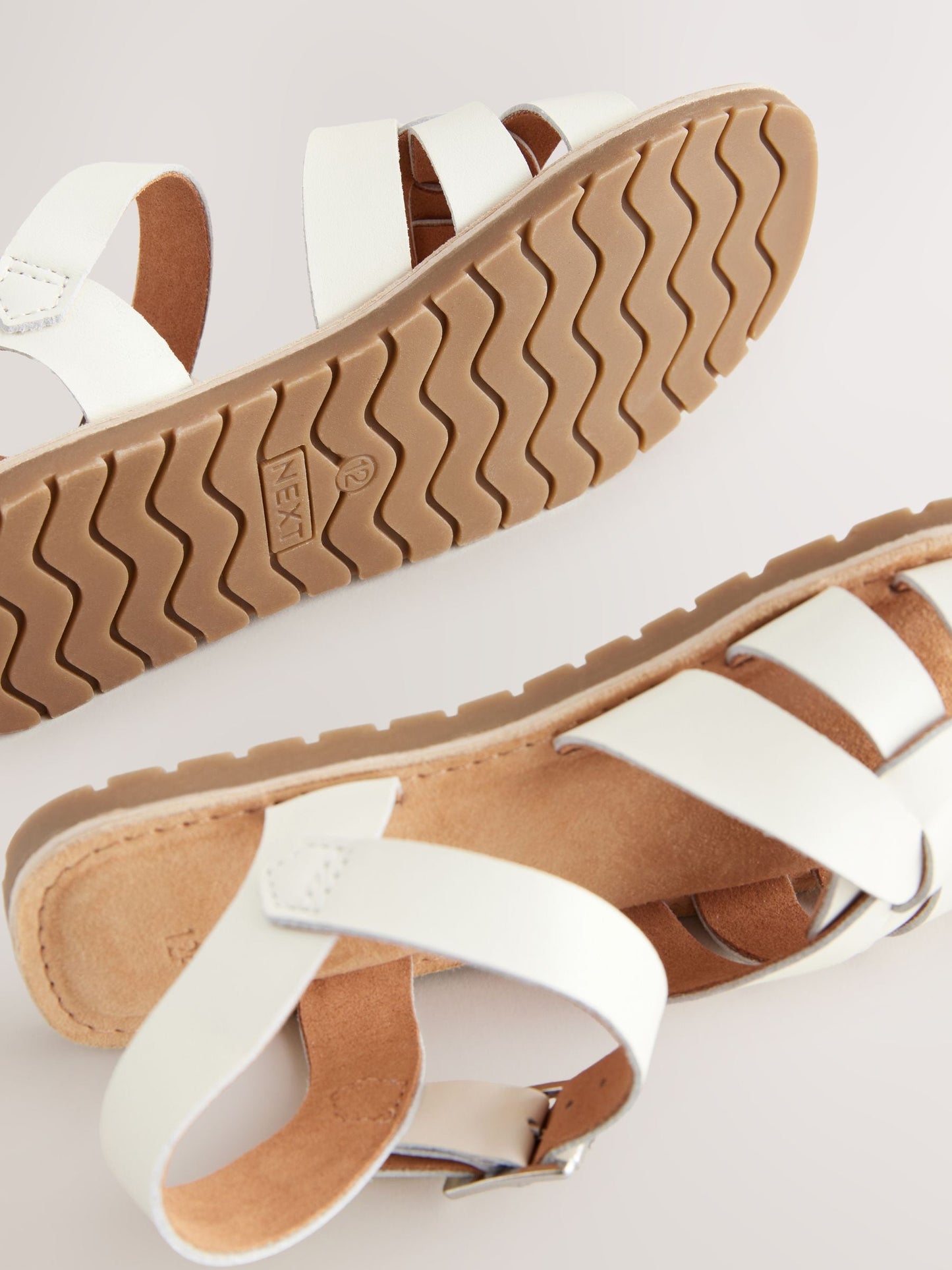 White Standard Fit (F) Leather Woven Sandals image 5