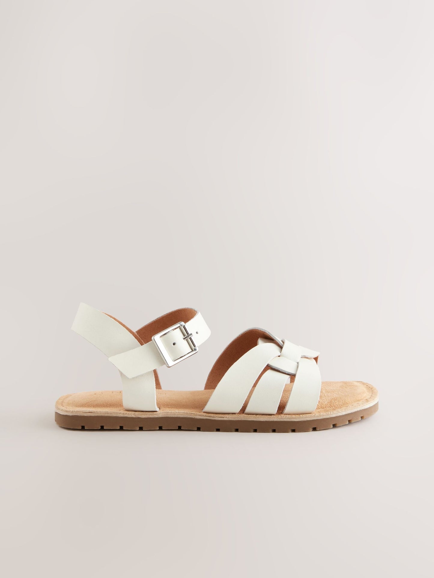 White Wide Fit (G) Leather Woven Sandals image 2