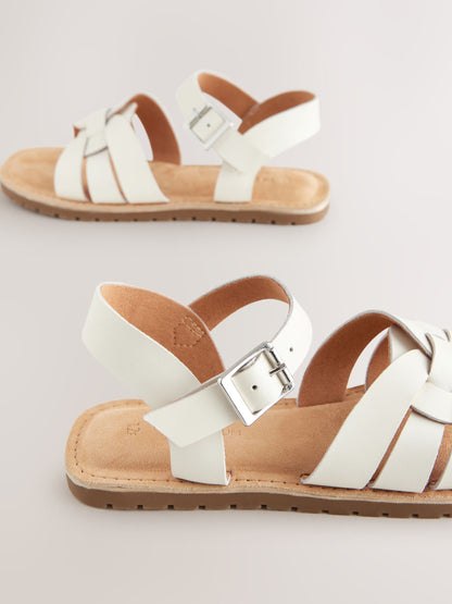 White Wide Fit (G) Leather Woven Sandals image 4
