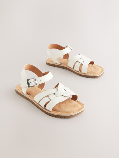 White Wide Fit (G) Leather Woven Sandals image 6