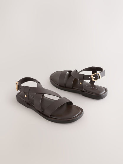 Chocolate Brown Leather Strappy Sandals image 1