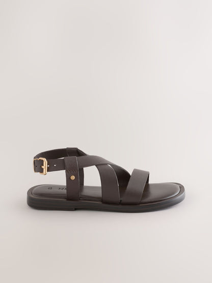 Chocolate Brown Leather Strappy Sandals image 2