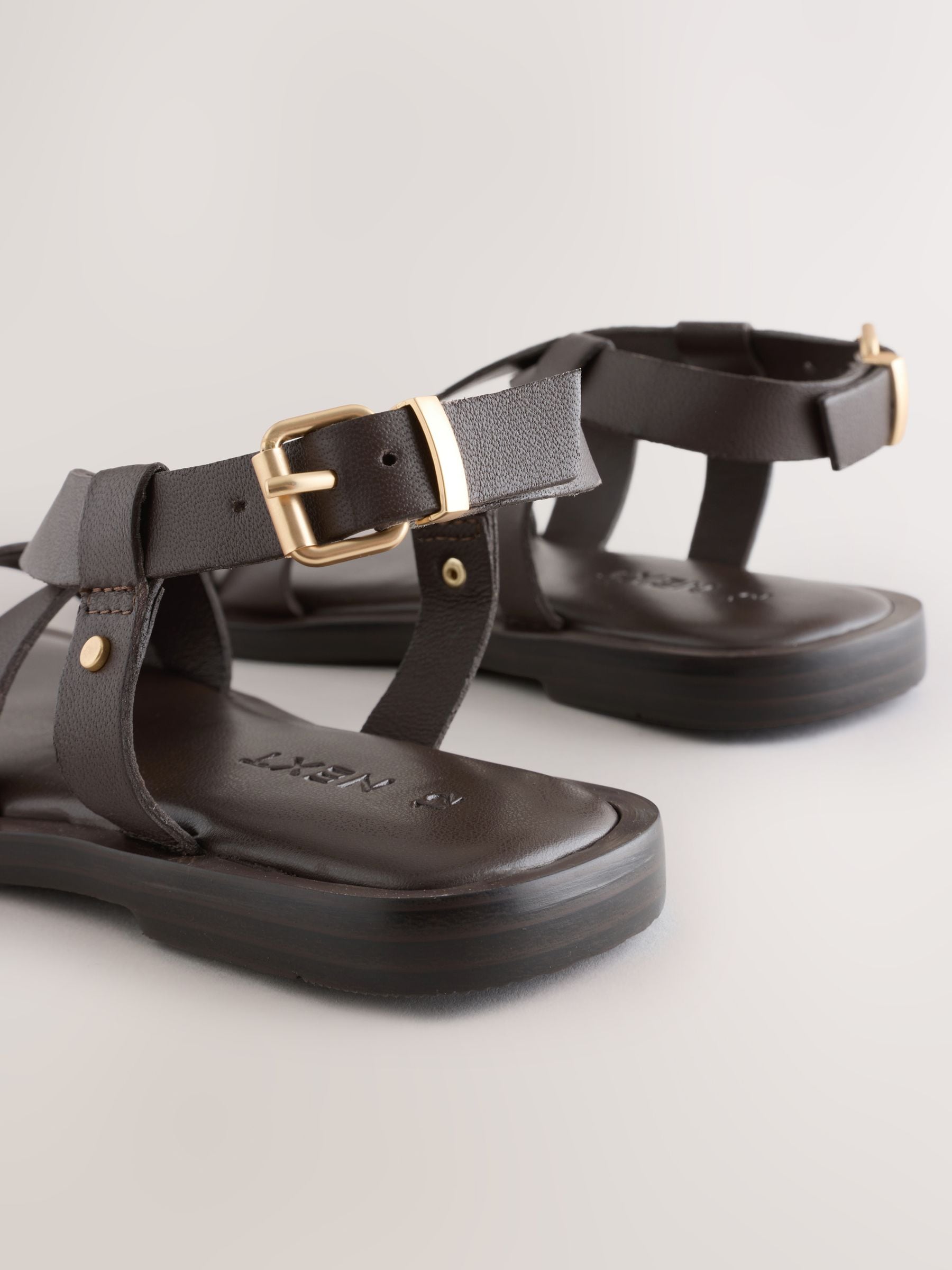 Chocolate Brown Leather Strappy Sandals image 3