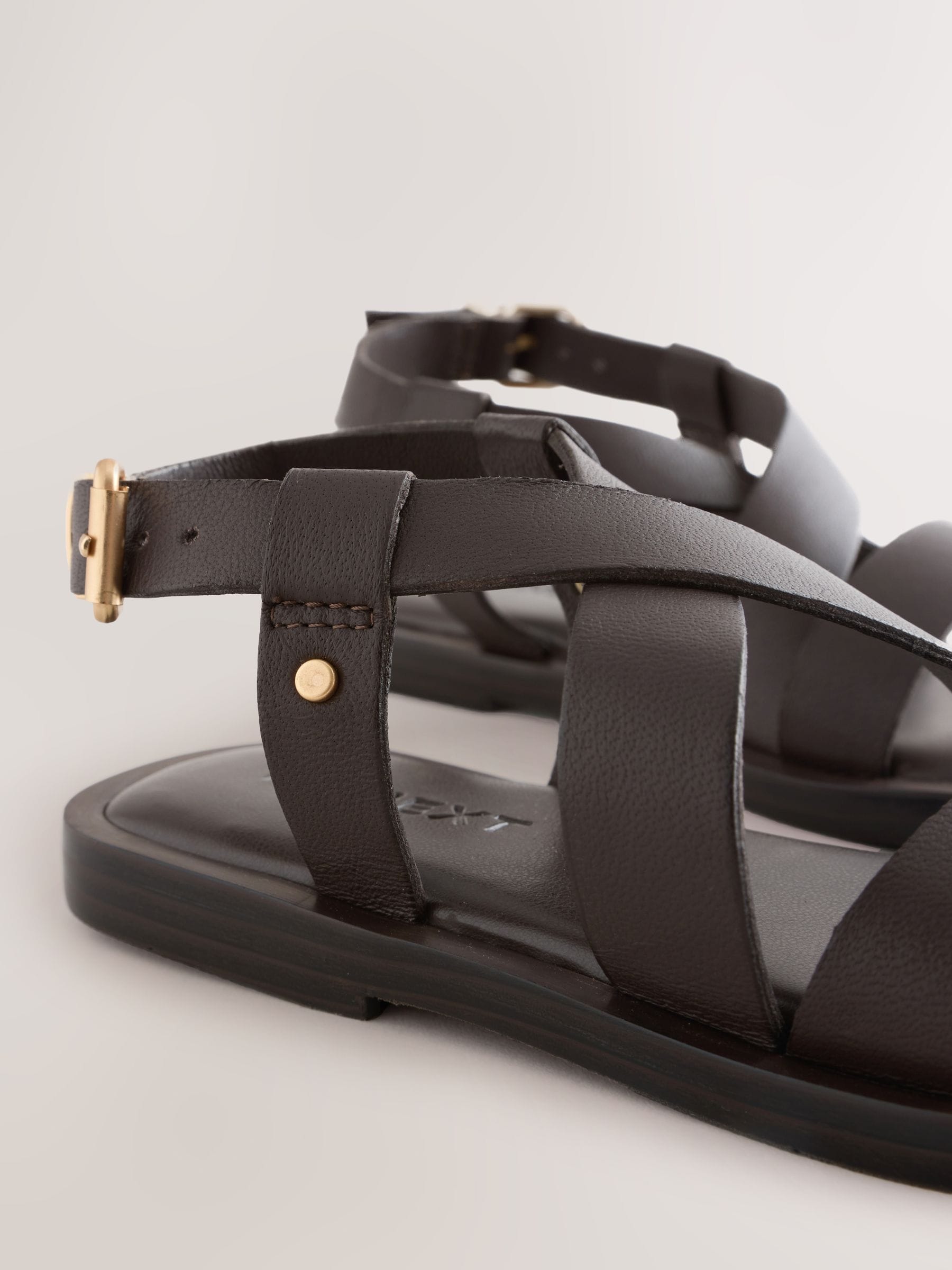 Chocolate Brown Leather Strappy Sandals image 5