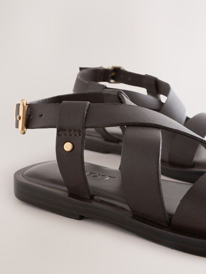 Chocolate Brown Leather Strappy Sandals image 5