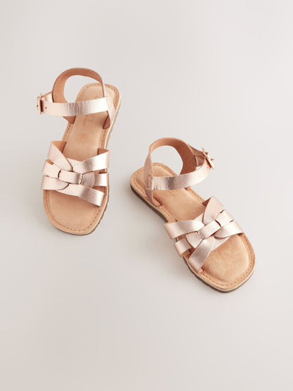 Rose Gold Standard Fit (F) Leather Woven Sandals image 1