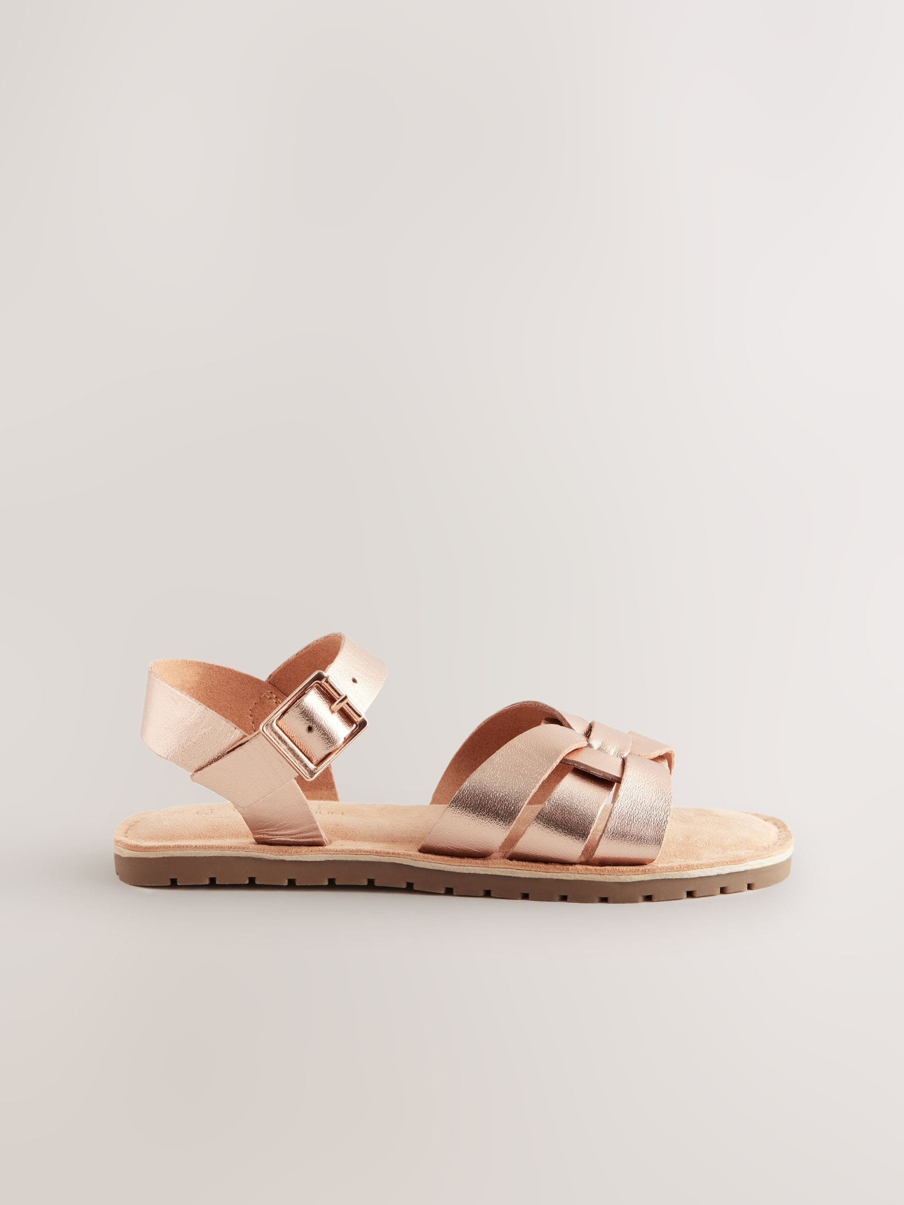 Rose Gold Wide Fit (G) Leather Woven Sandals image 2