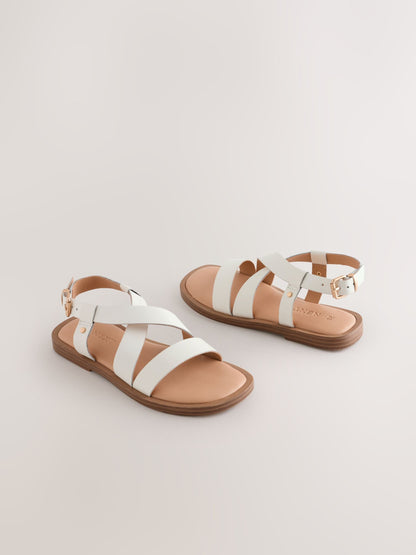 White Leather Strappy Sandals image 1