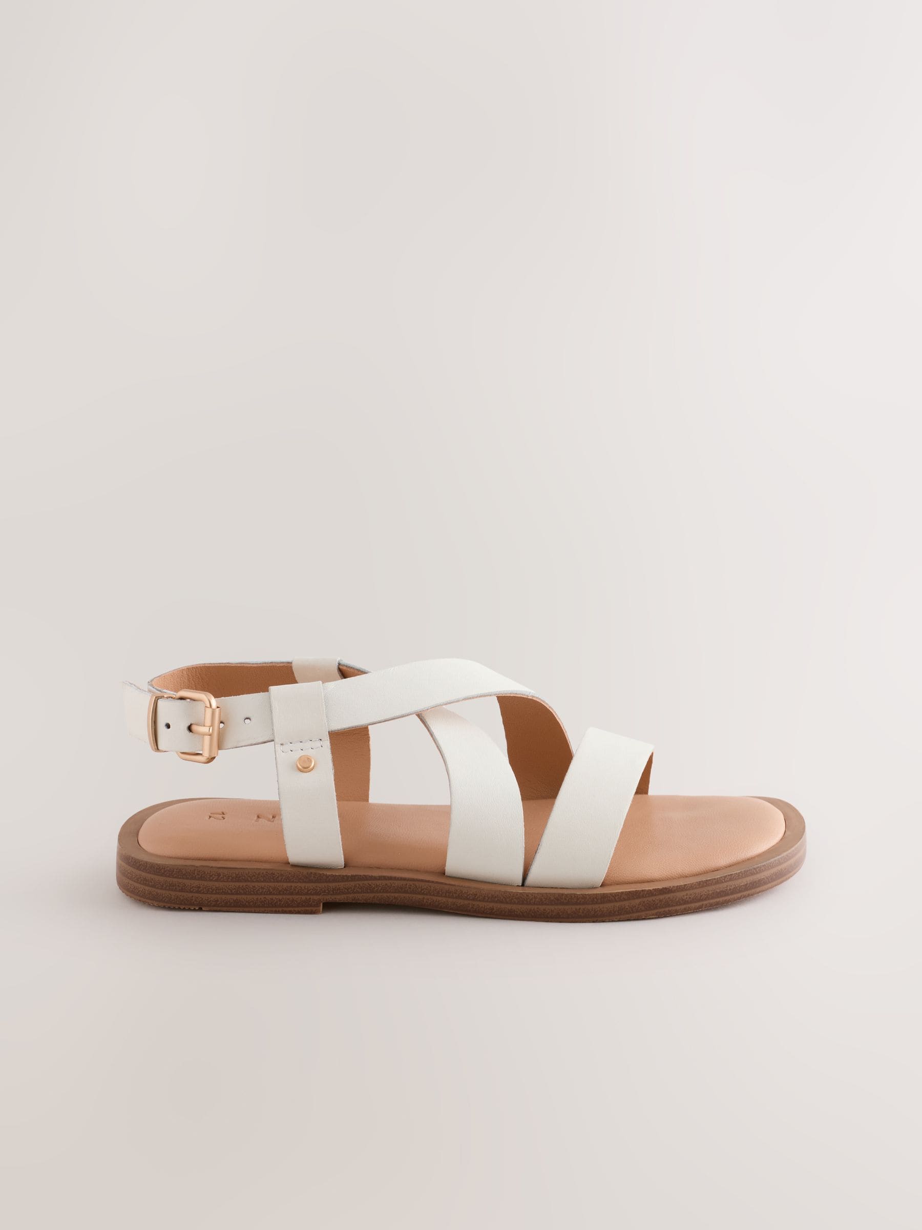 White Leather Strappy Sandals image 2
