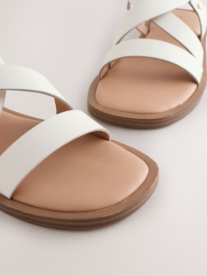 White Leather Strappy Sandals image 4