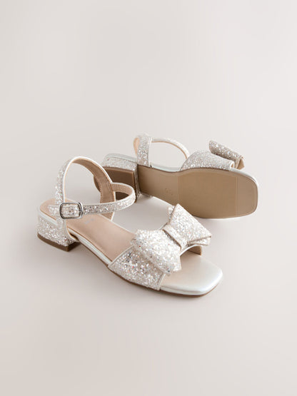 Ivory Glitter Bow Heeled Sandals image 5