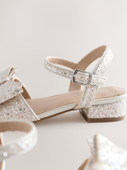 Ivory Glitter Bow Heeled Sandals image 6