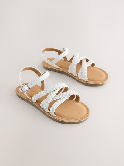 White Plaited Strappy Sandals image 1