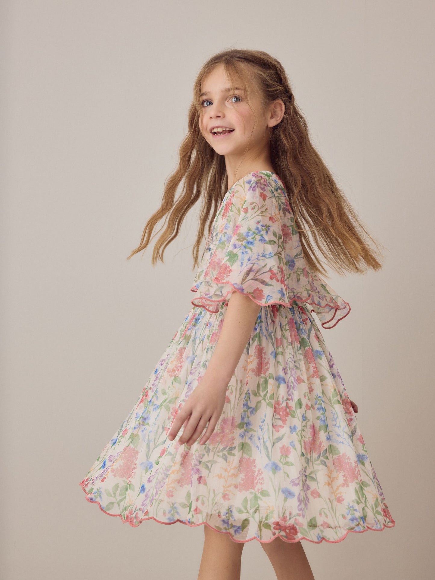 Laura Ashley Multi Elston Garden Printed Mesh Cape Dress image 10