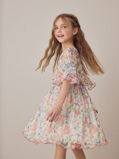 Laura Ashley Multi Elston Garden Printed Mesh Cape Dress image 10
