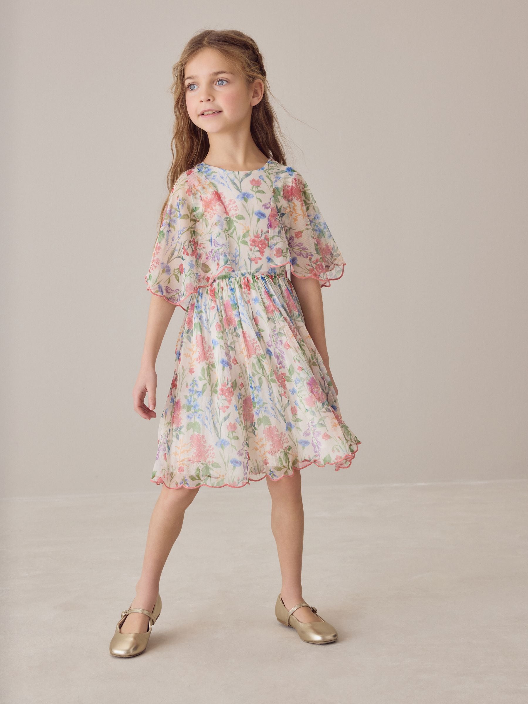 Laura Ashley Multi Elston Garden Printed Mesh Cape Dress image 3