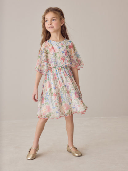 Laura Ashley Multi Elston Garden Printed Mesh Cape Dress image 3