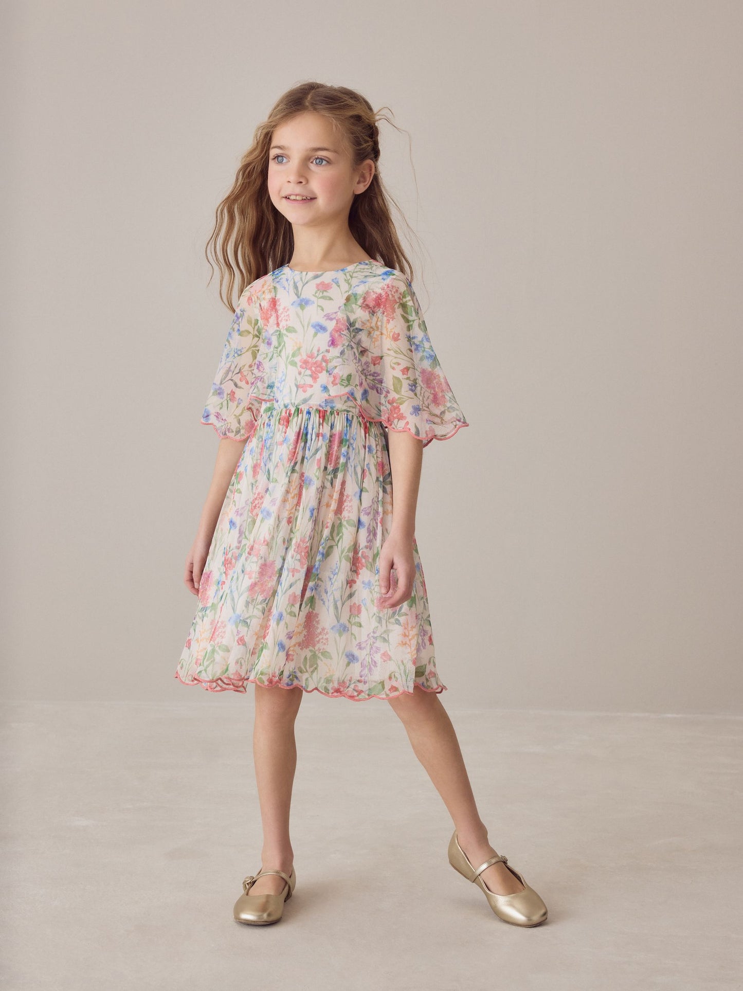 Laura Ashley Multi Elston Garden Printed Mesh Cape Dress image 4
