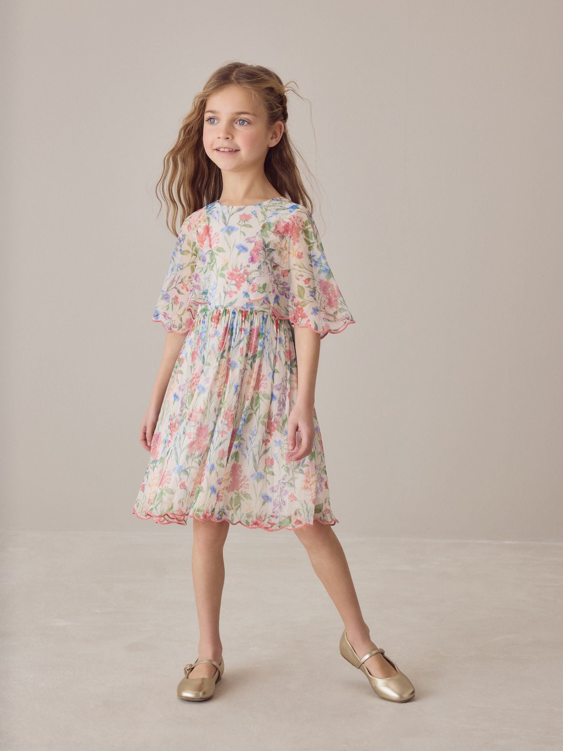 Laura Ashley Multi Elston Garden Printed Mesh Cape Dress image 4