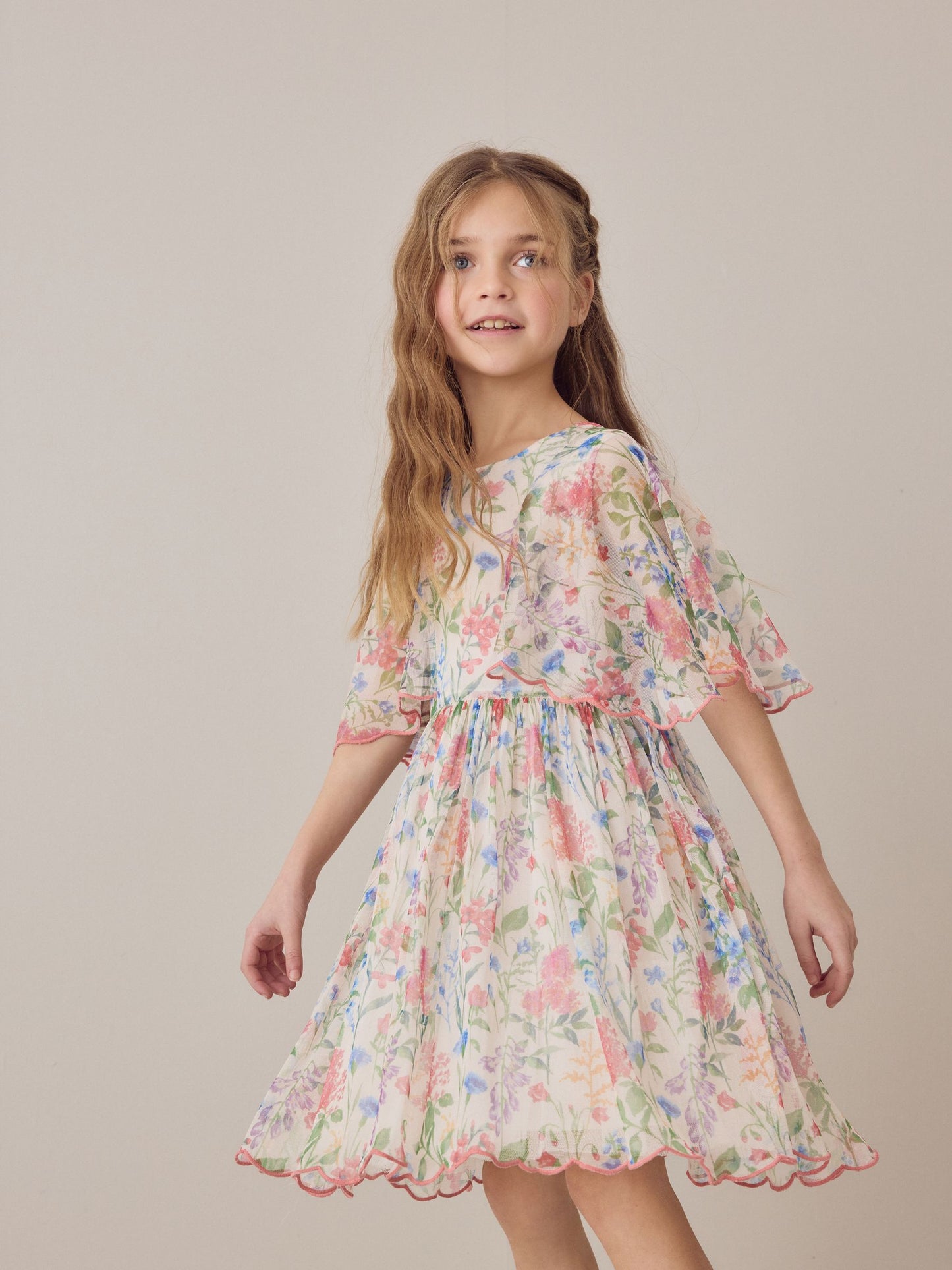Laura Ashley Multi Elston Garden Printed Mesh Cape Dress image 5