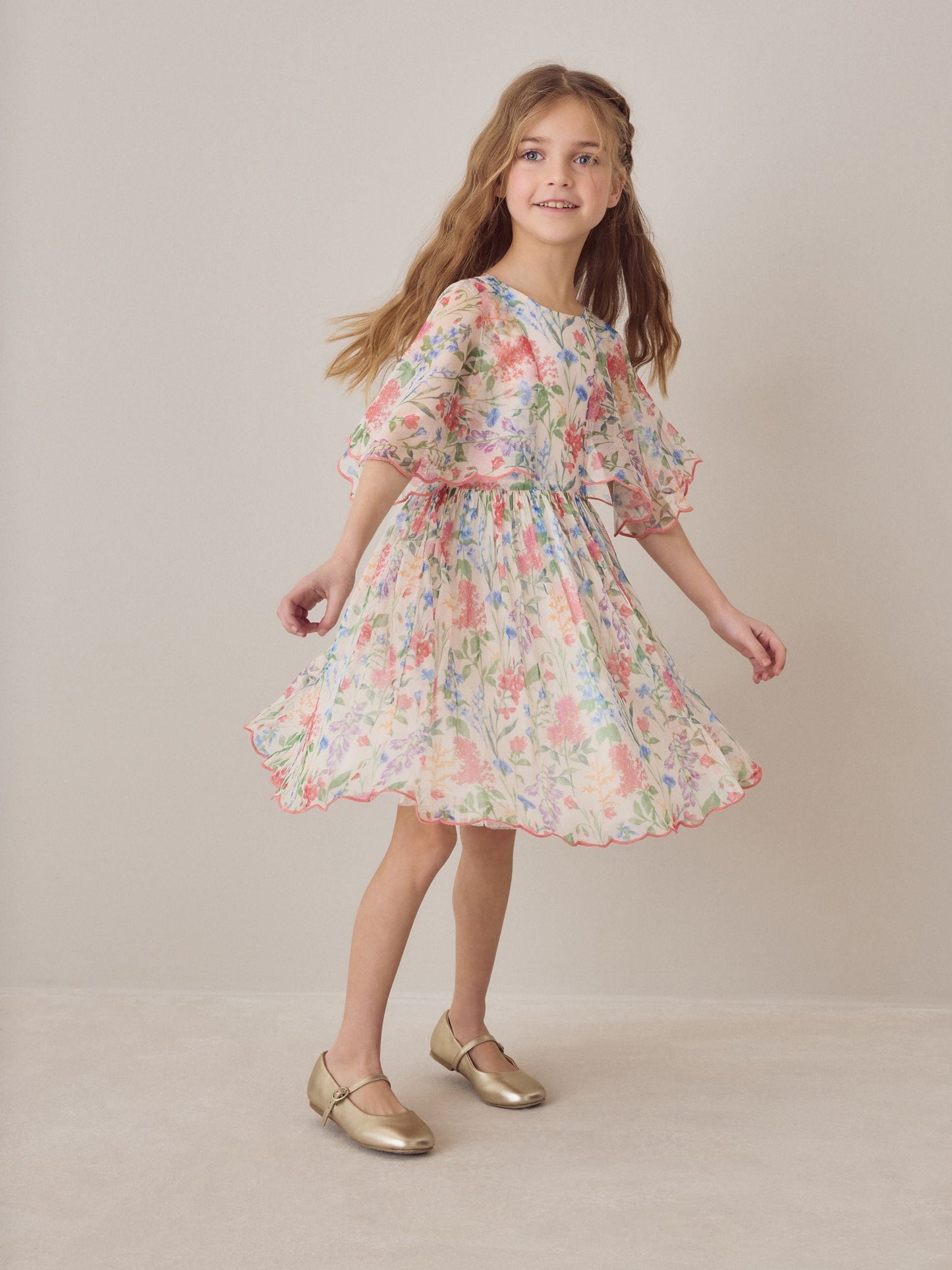 Laura Ashley Multi Elston Garden Printed Mesh Cape Dress image 6