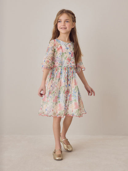 Laura Ashley Multi Elston Garden Printed Mesh Cape Dress image 7