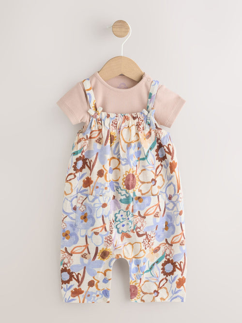 Purple Floral Baby Jersey Dungarees and Bodysuits Set 2 Piece (0mths-3yrs) image 1