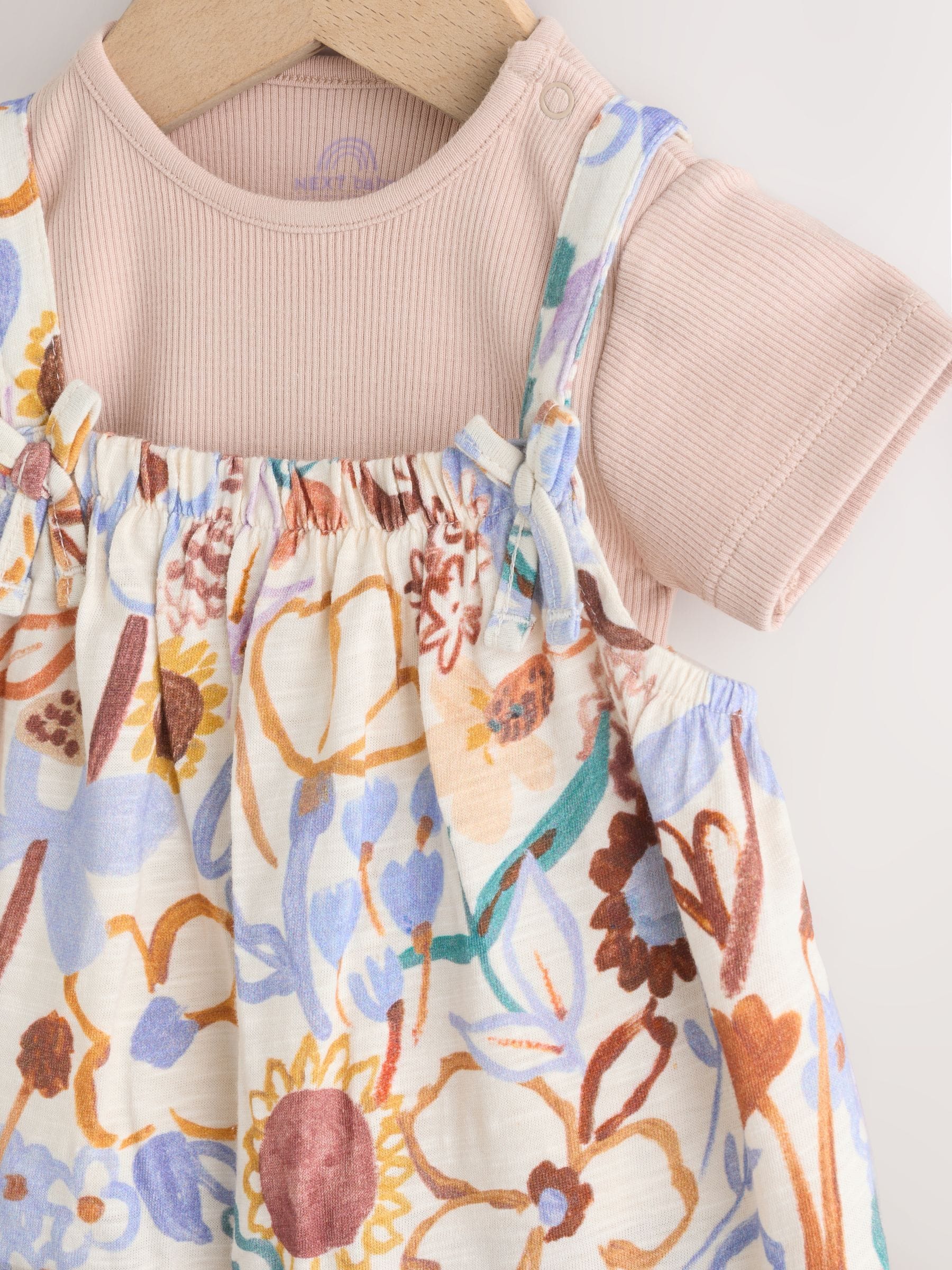 Purple Floral Baby Jersey Dungarees and Bodysuits Set 2 Piece (0mths-3yrs) image 4