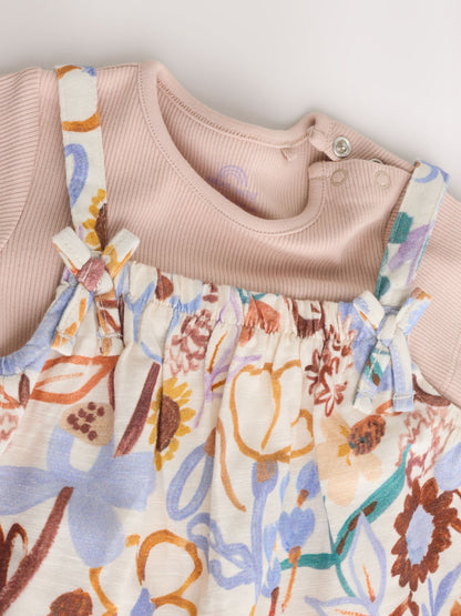 Purple Floral Baby Jersey Dungarees and Bodysuits Set 2 Piece (0mths-3yrs) image 5