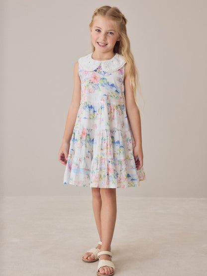 Laura Ashley Multi Seaside Beach Scene Collared Tiered Dress image 1