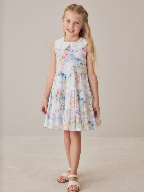 Laura Ashley Multi Seaside Beach Scene Collared Tiered Dress image 1