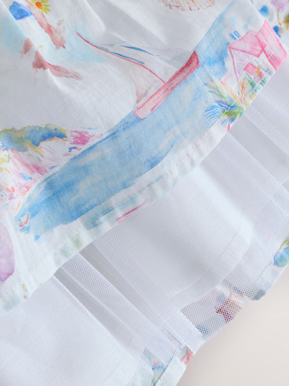 Laura Ashley Multi Seaside Beach Scene Collared Tiered Dress image 10