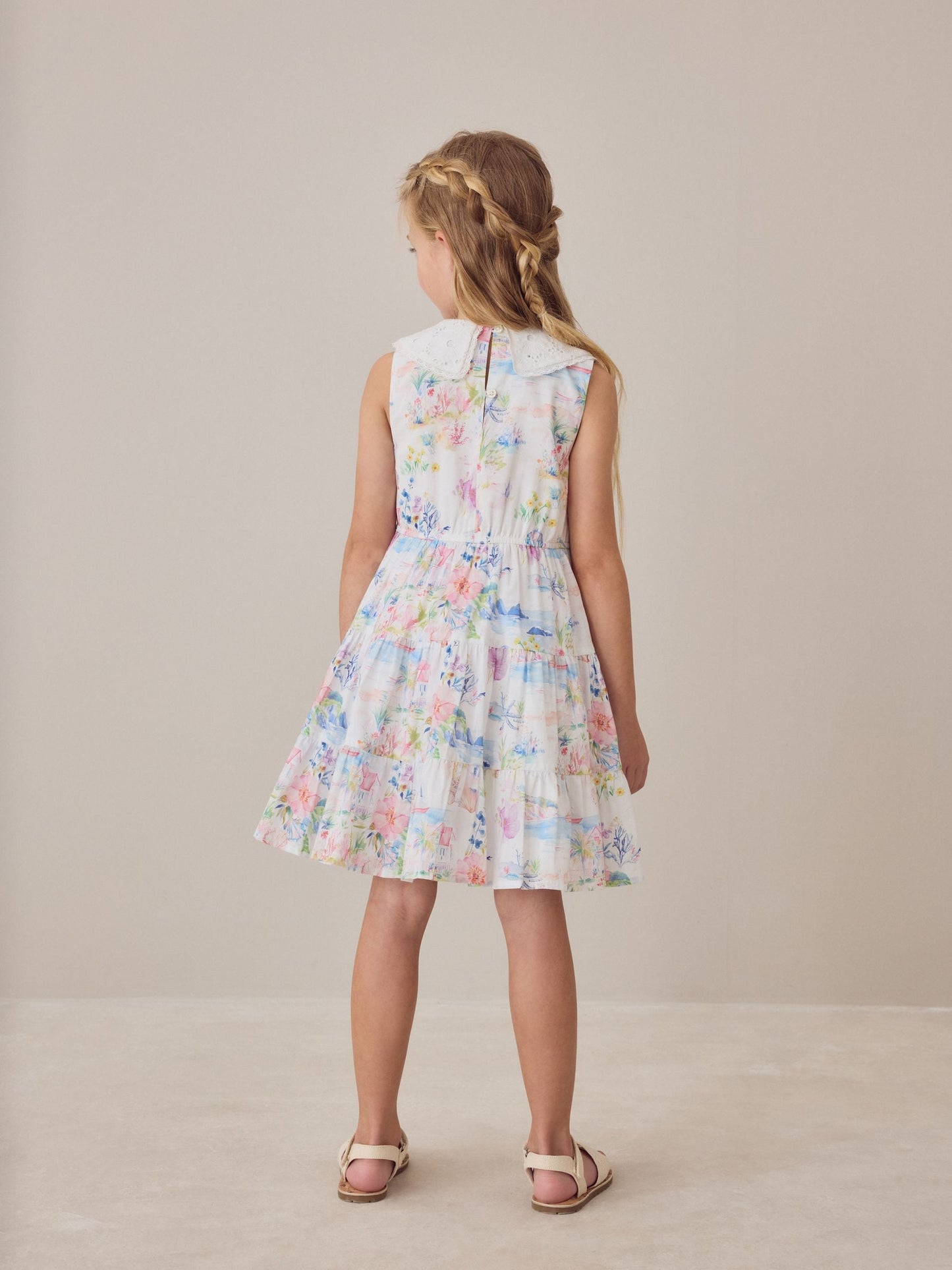 Laura Ashley Multi Seaside Beach Scene Collared Tiered Dress image 2