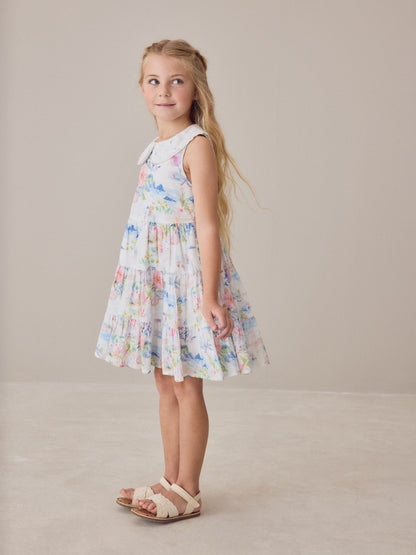 Laura Ashley Multi Seaside Beach Scene Collared Tiered Dress image 3