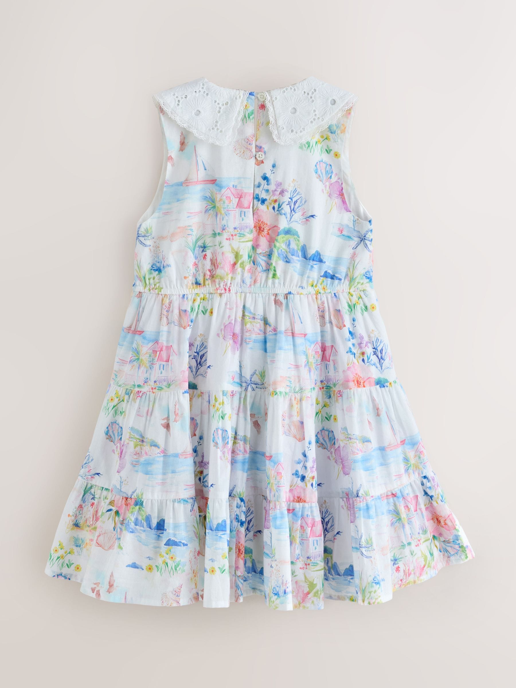 Laura Ashley Multi Seaside Beach Scene Collared Tiered Dress image 7