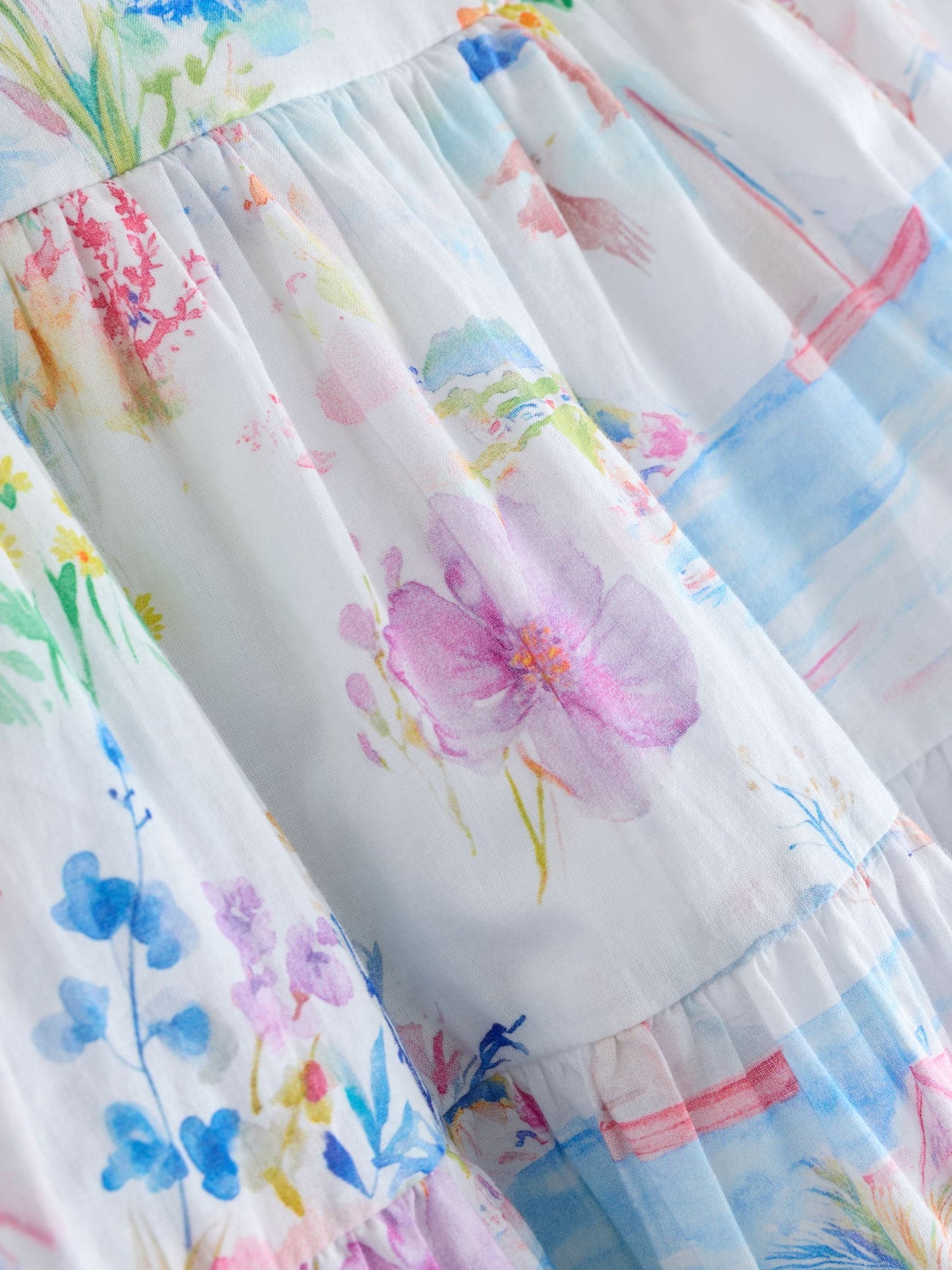 Laura Ashley Multi Seaside Beach Scene Collared Tiered Dress image 8