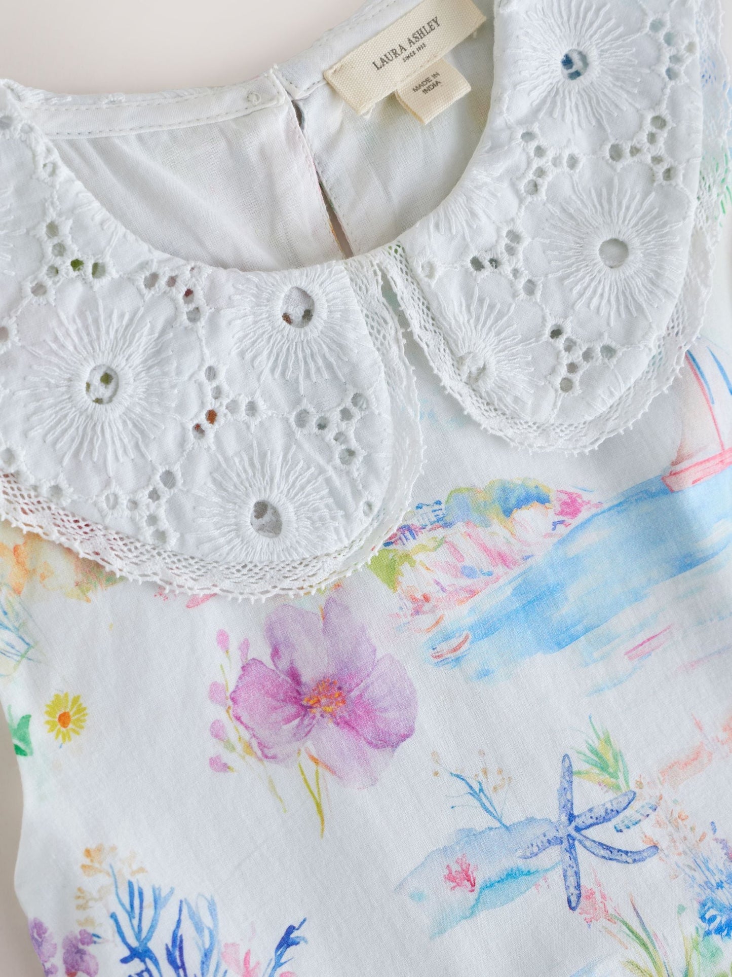 Laura Ashley Multi Seaside Beach Scene Collared Tiered Dress image 9