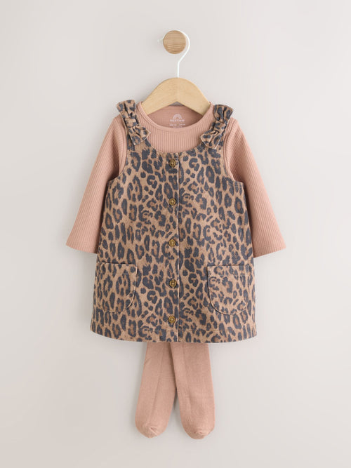 Dsiney Kidz - Leopard Print Pinafore Long Sleeve Bodysuit & Tights 3 Piece Set (0mths-2yrs) image 1