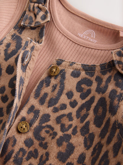 Leopard Print Pinafore Long Sleeve Bodysuit & Tights 3 Piece Set (0mths-2yrs) image 4