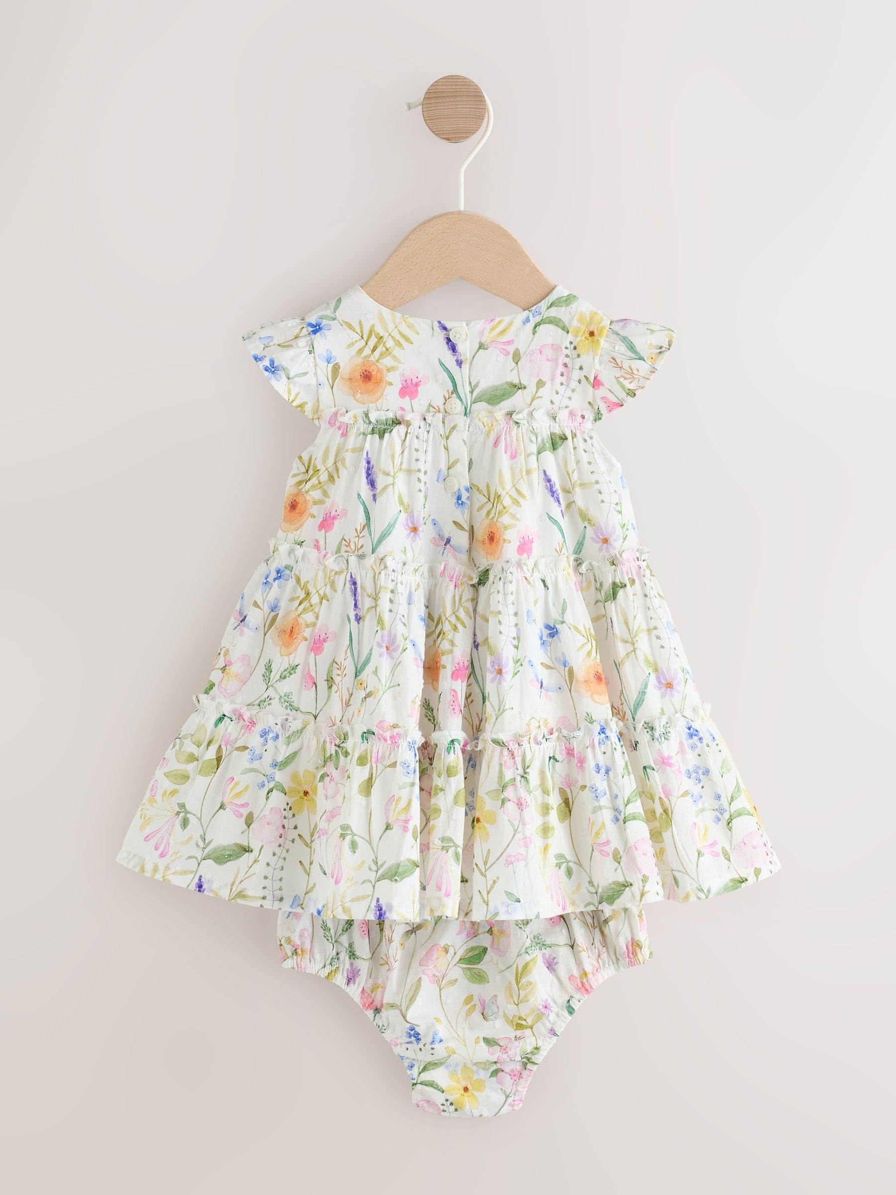 White Floral Baby Tiered Woven Dress and Knickers Set 2 Piece (0mths-2yrs) image 2
