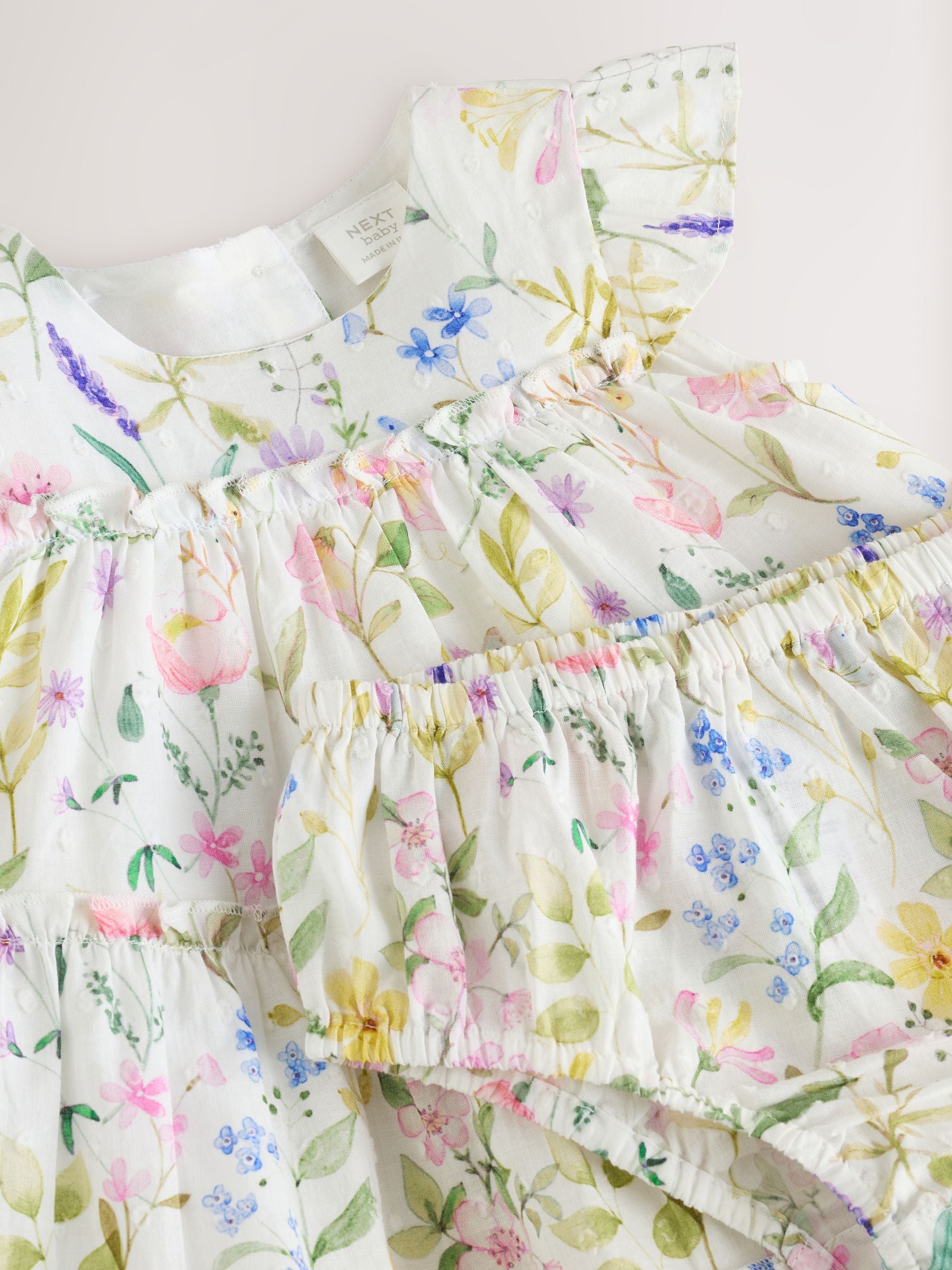 White Floral Baby Tiered Woven Dress and Knickers Set 2 Piece (0mths-2yrs) image 4