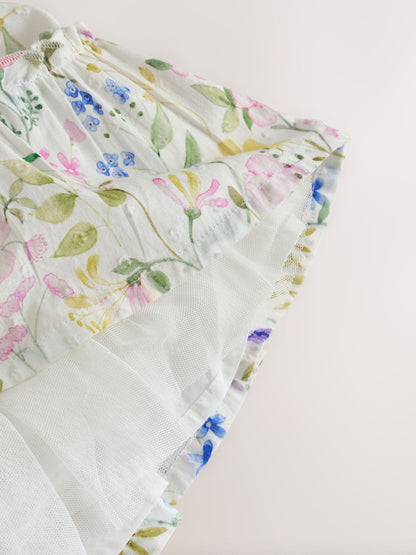 White Floral Baby Tiered Woven Dress and Knickers Set 2 Piece (0mths-2yrs) image 6