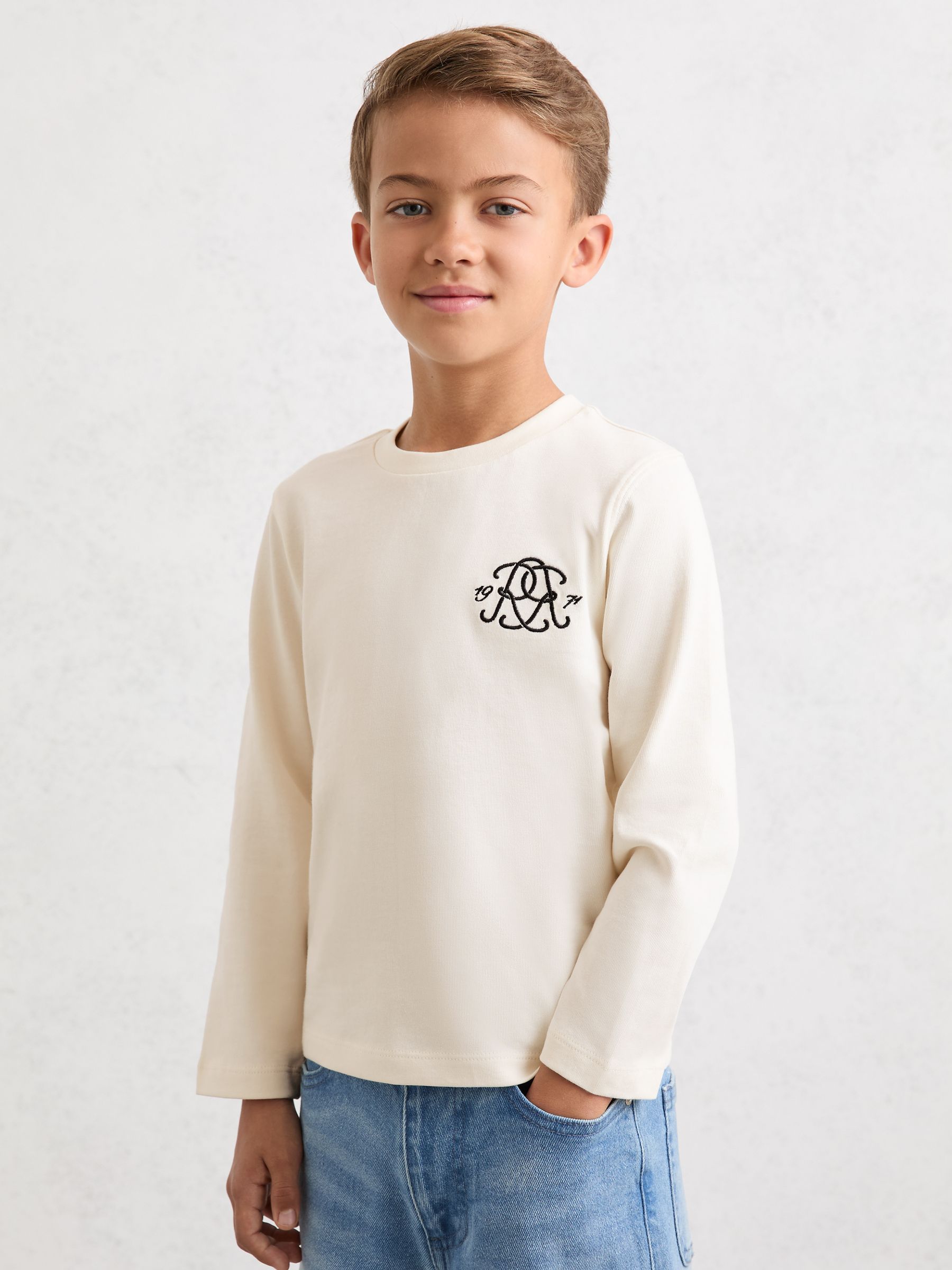 Dsiney Kidz - Reiss Off White Stefan 3-9 yrs Monogram Cotton Long-Sleeve T-Shirt image 1