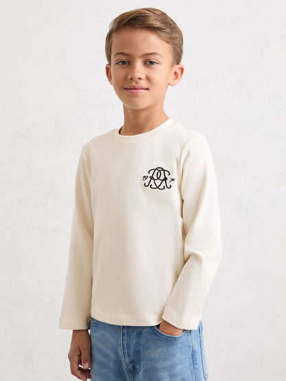Dsiney Kidz - Reiss Off White Stefan 3-9 yrs Monogram Cotton Long-Sleeve T-Shirt image 1