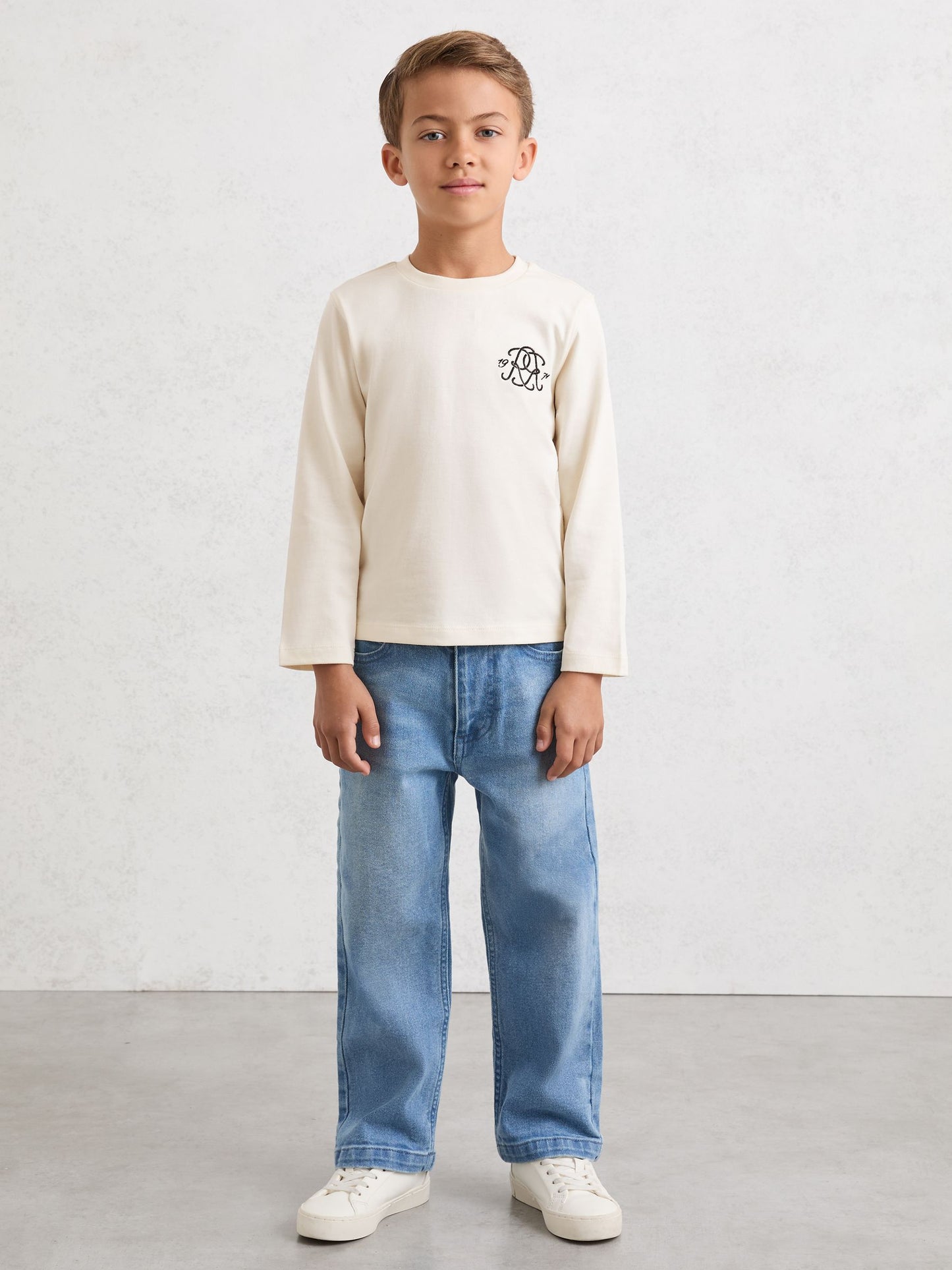 Dsiney Kidz - Reiss Off White Stefan 3-9 yrs Monogram Cotton Long-Sleeve T-Shirt image 3